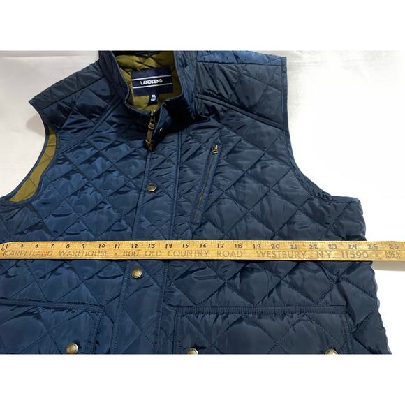 Lands’ End Quilted Puffer Vest – Men’s XL Blue Full Zip with Corduroy Collar - Picture 4 of 11